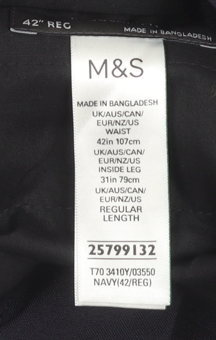 Marks and Spencer Men’s Navy Blue 42W 31L Regular Fit Dress Pants
