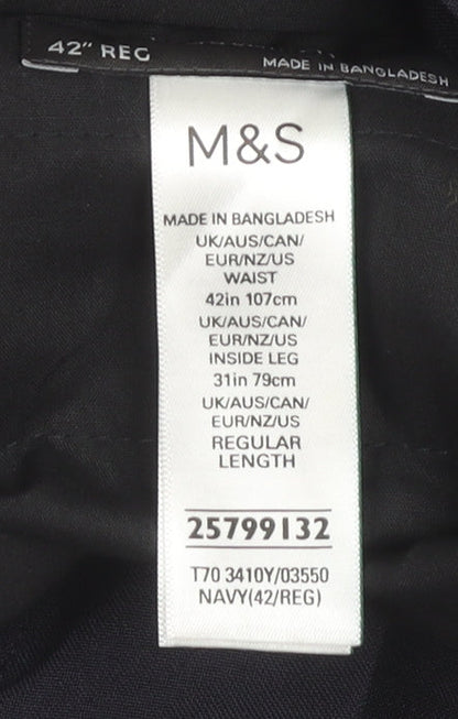 Marks and Spencer Men’s Navy Blue 42W 31L Regular Fit Dress Pants