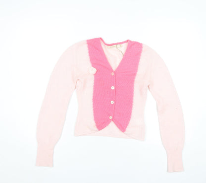 DoggyQin Women’s Pink XS V-Neck Slim Knit Button Cardigan