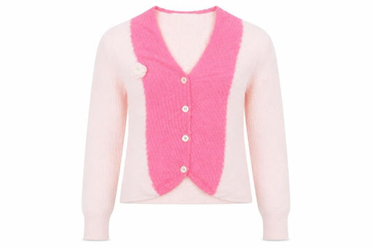 DoggyQin Women’s Pink XS V-Neck Slim Knit Button Cardigan