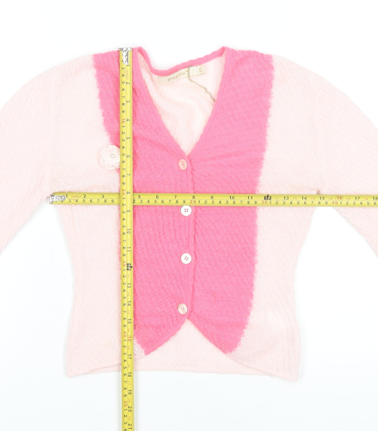 DoggyQin Women’s Pink XS V-Neck Slim Knit Button Cardigan