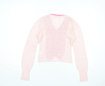 DoggyQin Women’s Pink XS V-Neck Slim Knit Button Cardigan