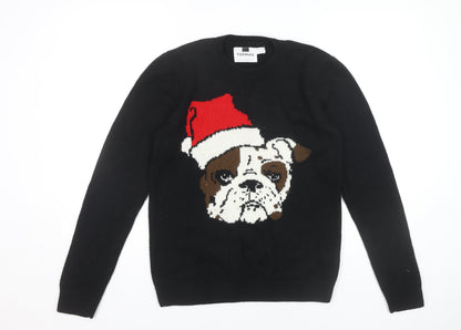 Topman Men's Black Christmas Dog Jumper Size S Crew Neck Pullover