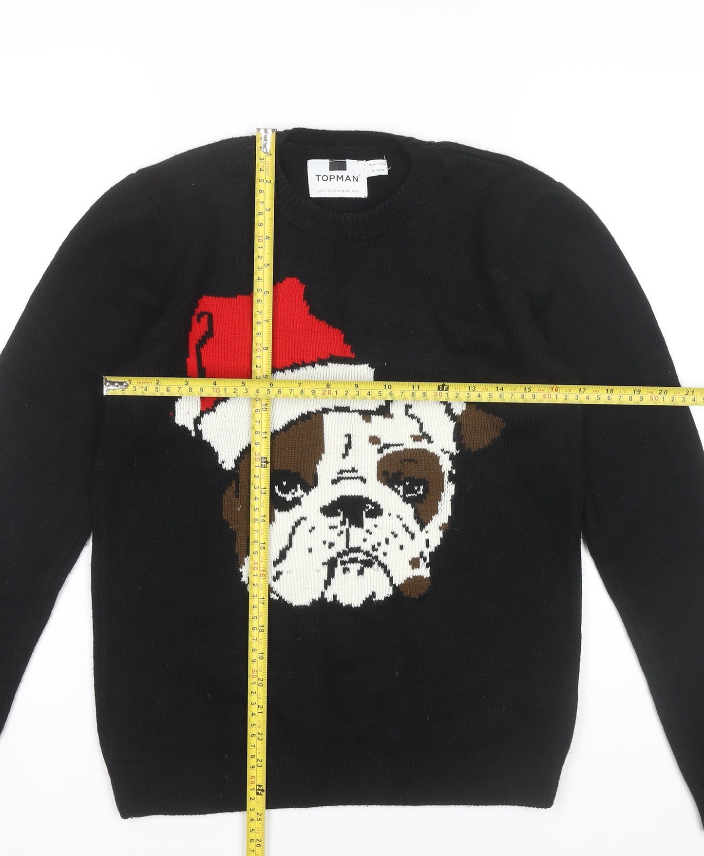 Topman Men's Black Christmas Dog Jumper Size S Crew Neck Pullover
