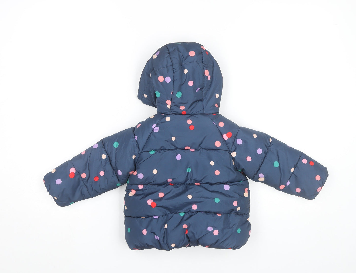 Marks and Spencer Girls Blue Polka Dot Puffer Jacket Hooded 2 Years