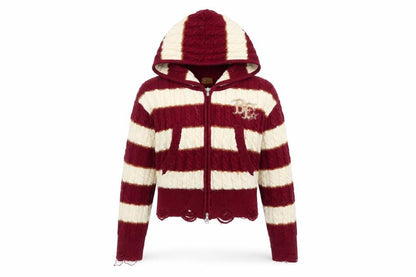 BeerBro Womens Multicoloured S Cable-Knit Hooded Full Zip Jumper