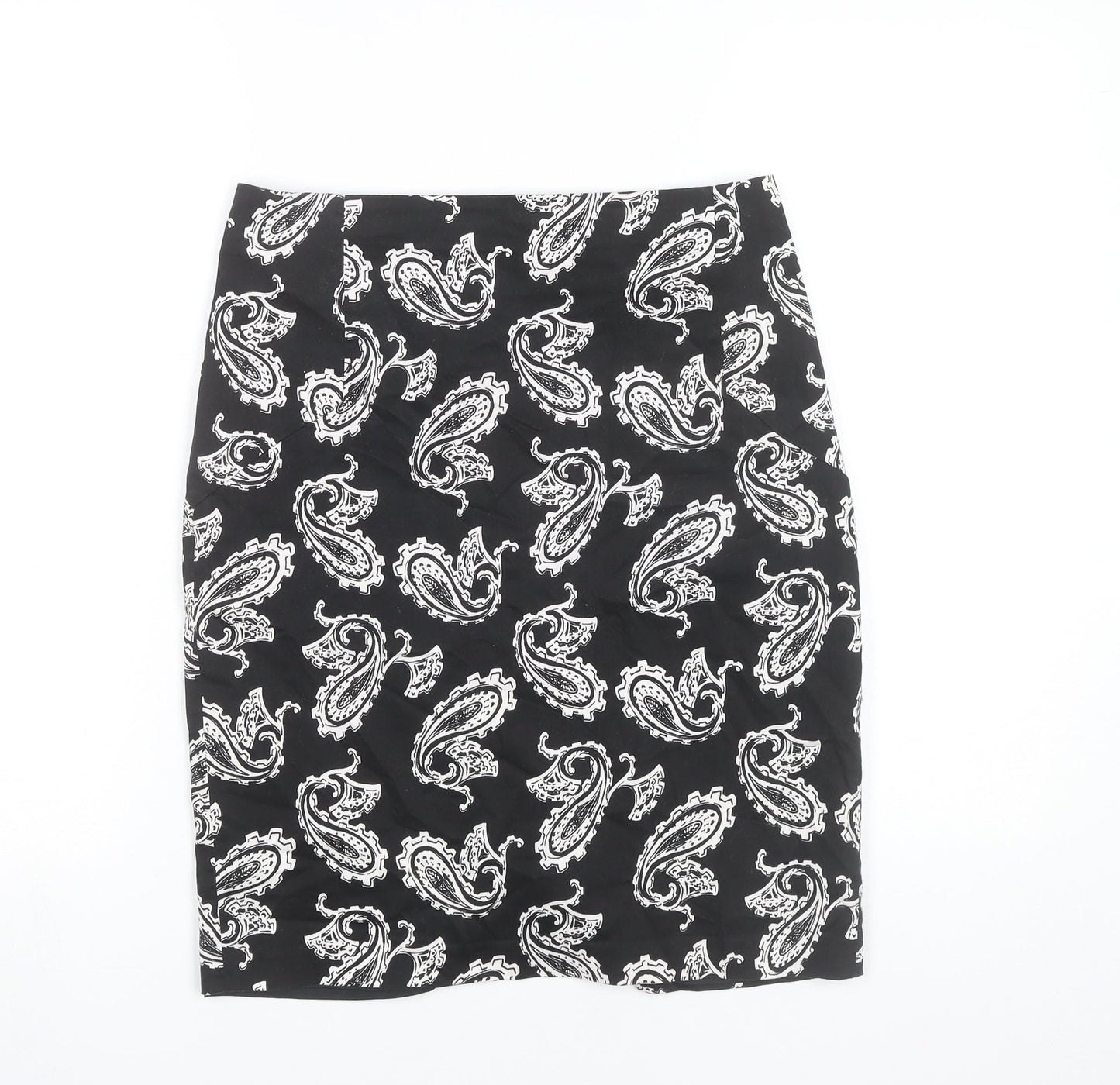 Mango Women's Black Paisley Pencil Skirt Size 12 Knee Length Workwear