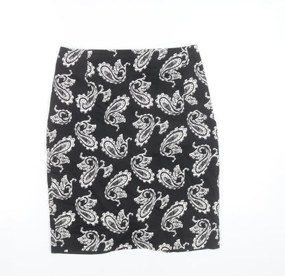 Mango Women's Black Paisley Pencil Skirt Size 12 Knee Length Workwear