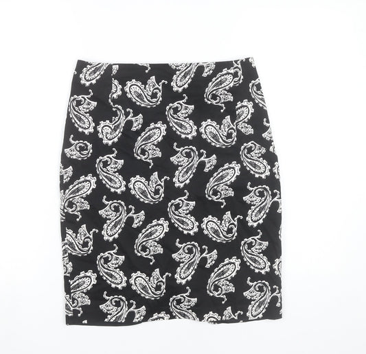 Mango Women's Black Paisley Pencil Skirt Size 12 Knee Length Workwear