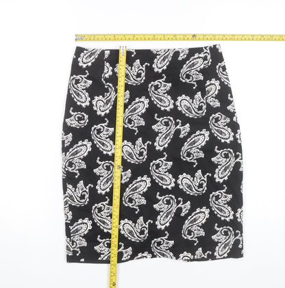 Mango Women's Black Paisley Pencil Skirt Size 12 Knee Length Workwear