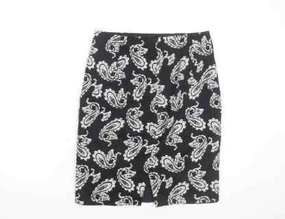 Mango Women's Black Paisley Pencil Skirt Size 12 Knee Length Workwear