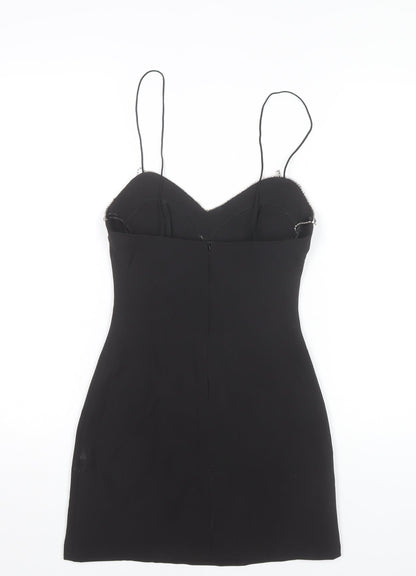 Zara Womens Black XS Bodycon Party Mini Dress Beaded Strappy