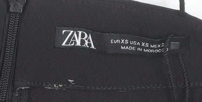 Zara Womens Black XS Bodycon Party Mini Dress Beaded Strappy