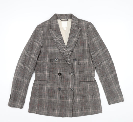 H&M Womens Grey Check Double Breasted Blazer UK 6 Regular Fit