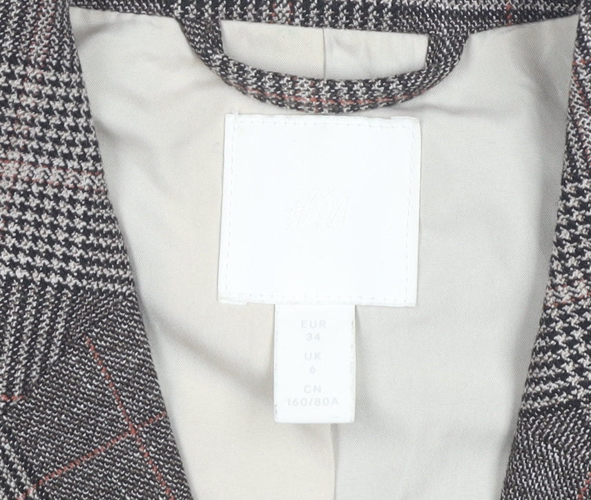 H&M Womens Grey Check Double Breasted Blazer UK 6 Regular Fit