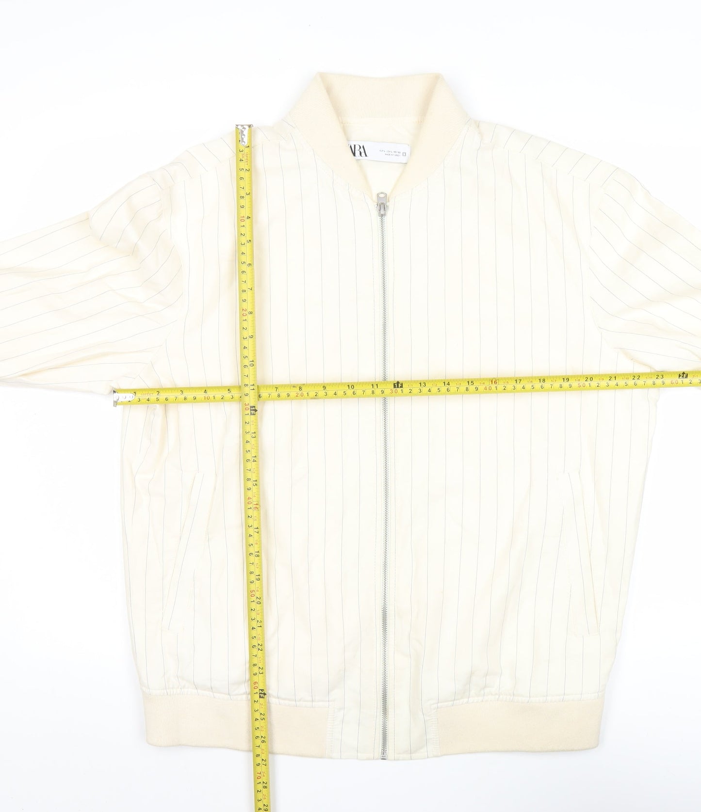 Zara Men’s Ivory Striped Bomber Jacket L Cotton Linen Casual