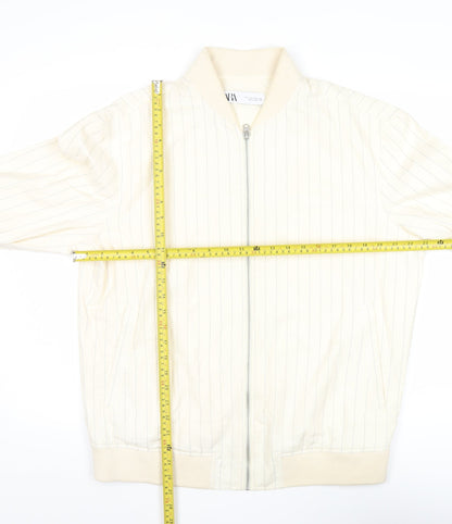 Zara Men’s Ivory Striped Bomber Jacket L Cotton Linen Casual