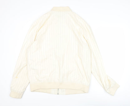 Zara Men’s Ivory Striped Bomber Jacket L Cotton Linen Casual