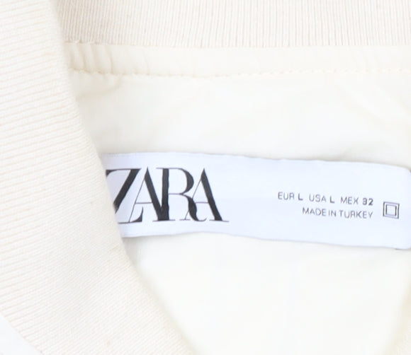 Zara Men’s Ivory Striped Bomber Jacket L Cotton Linen Casual