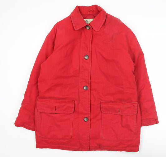 Eddie Bauer Womens Red Cotton Down Lined Button Jacket Size 12