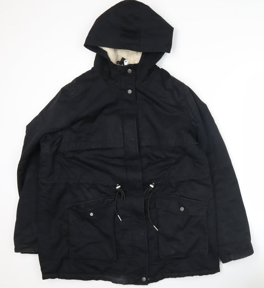 Divided Womens Black L Parka Jacket Hooded Mid-Length Cotton Blend