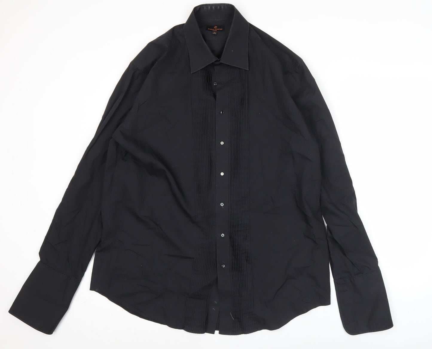 Simon Carter Men’s Black 17/43cm Formal Cotton Pleated Dress Shirt