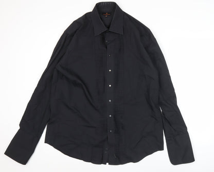 Simon Carter Men’s Black 17/43cm Formal Cotton Pleated Dress Shirt