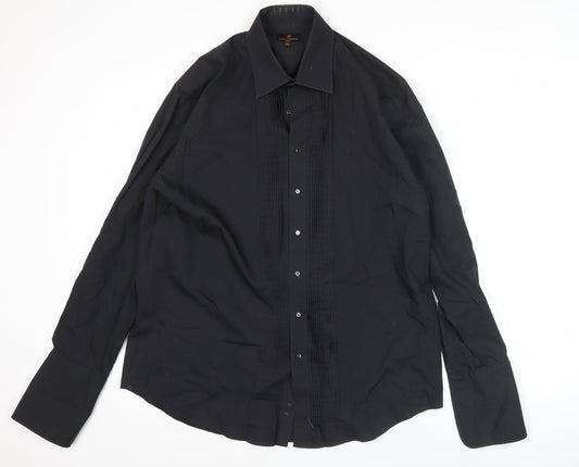 Simon Carter Men’s Black 17/43cm Formal Cotton Pleated Dress Shirt