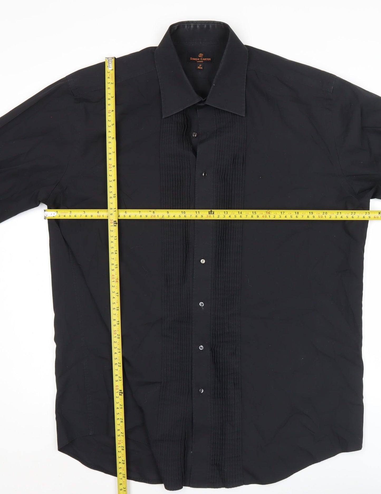 Simon Carter Men’s Black 17/43cm Formal Cotton Pleated Dress Shirt