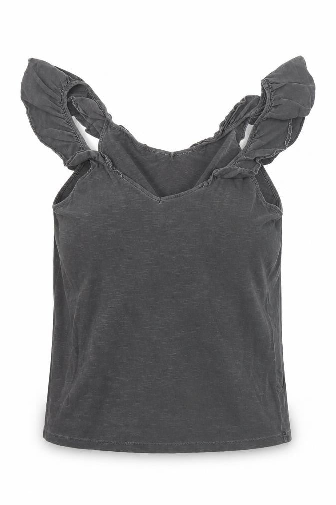 Hush Womens Grey Cotton Ruffle Strap Tank Top M Summer Casual