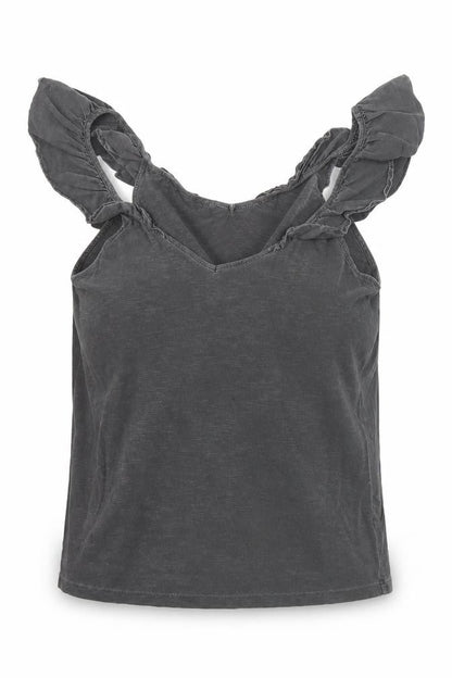 Hush Womens Grey Cotton Ruffle Strap Tank Top M Summer Casual