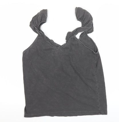 Hush Womens Grey Cotton Ruffle Strap Tank Top M Summer Casual