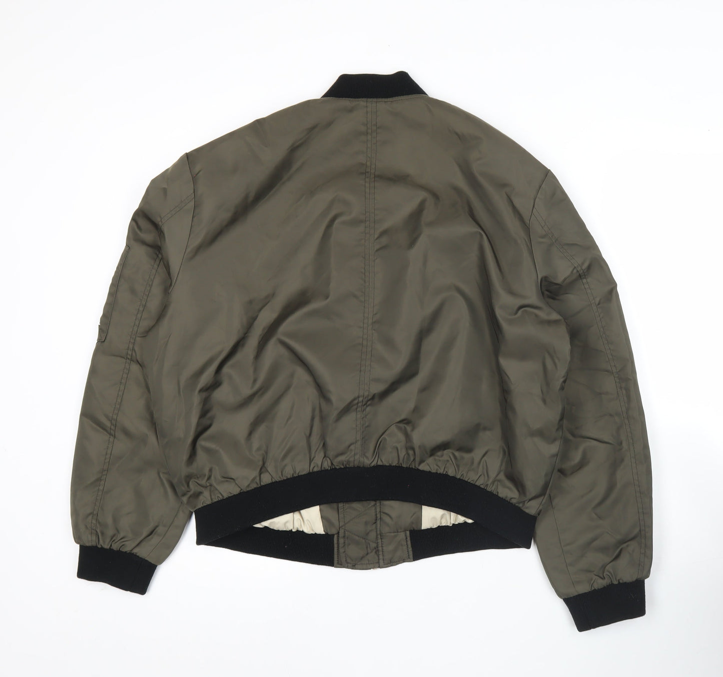 Zara Basic Men’s Green Bomber Jacket L Zip Pockets Casual