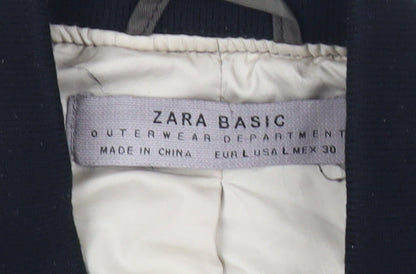 Zara Basic Men’s Green Bomber Jacket L Zip Pockets Casual