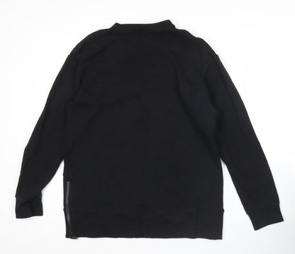 Gym+Coffee Men’s Black Sweatshirt M Crew Neck Pullover with Zip Detail