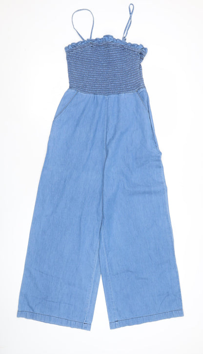 Warehouse Women’s Blue Cotton Sleeveless Wide-Leg Jumpsuit Size 8