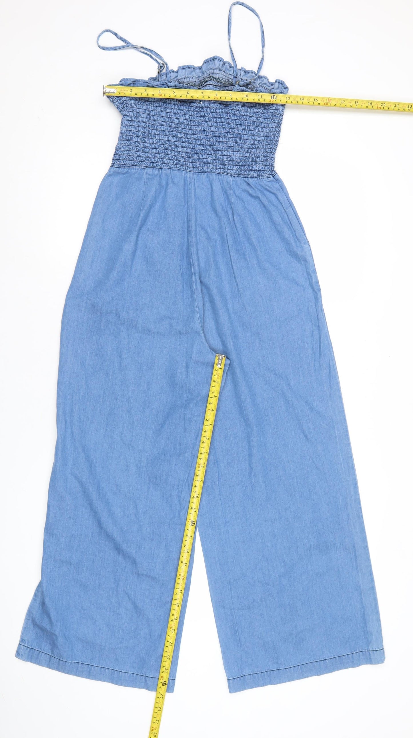 Warehouse Women’s Blue Cotton Sleeveless Wide-Leg Jumpsuit Size 8