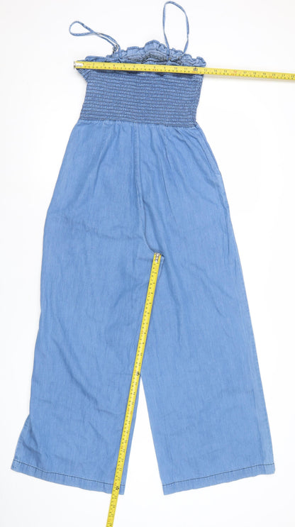 Warehouse Women’s Blue Cotton Sleeveless Wide-Leg Jumpsuit Size 8