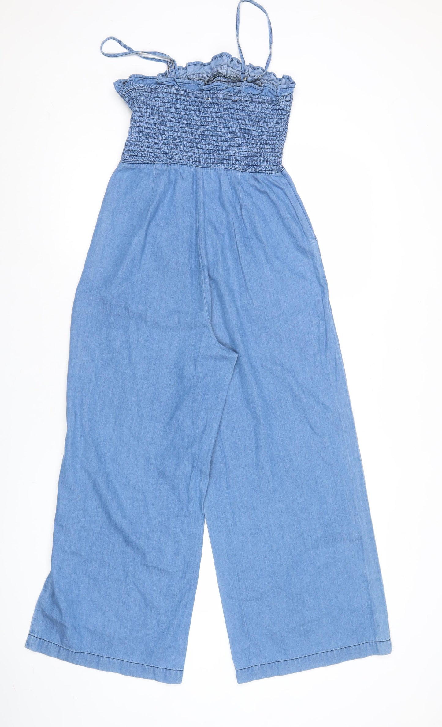 Warehouse Women’s Blue Cotton Sleeveless Wide-Leg Jumpsuit Size 8