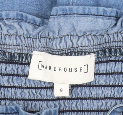 Warehouse Women’s Blue Cotton Sleeveless Wide-Leg Jumpsuit Size 8