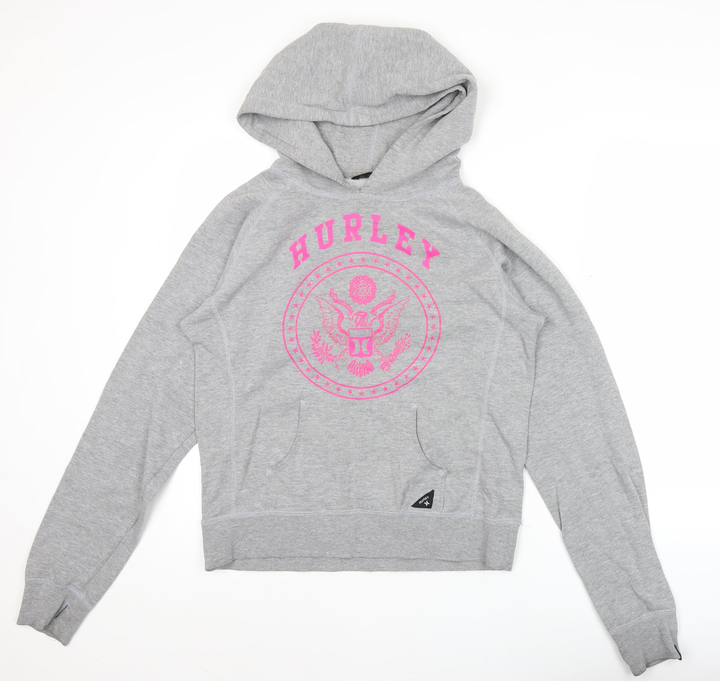 Hurley Womens Grey Pullover Hoodie Sweatshirt Size M Logo Print