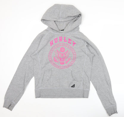 Hurley Womens Grey Pullover Hoodie Sweatshirt Size M Logo Print