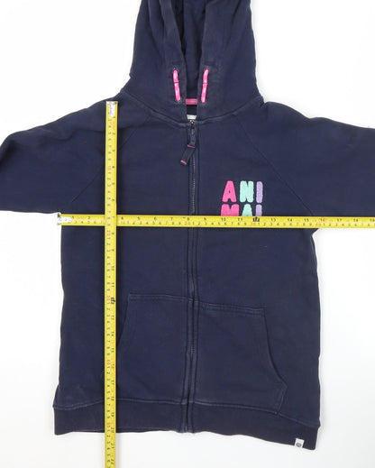 Animal Girls Navy Blue Full Zip Hoodie 11-12 Years Logo Embroidered