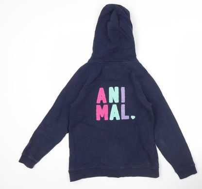 Animal Girls Navy Blue Full Zip Hoodie 11-12 Years Logo Embroidered