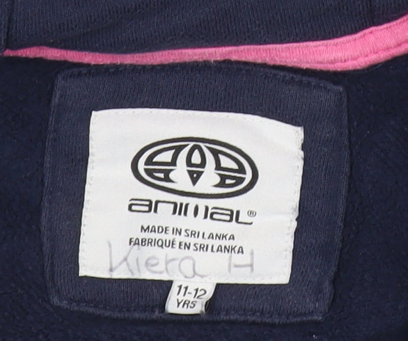Animal Girls Navy Blue Full Zip Hoodie 11-12 Years Logo Embroidered