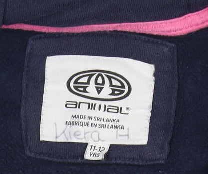 Animal Girls Navy Blue Full Zip Hoodie 11-12 Years Logo Embroidered