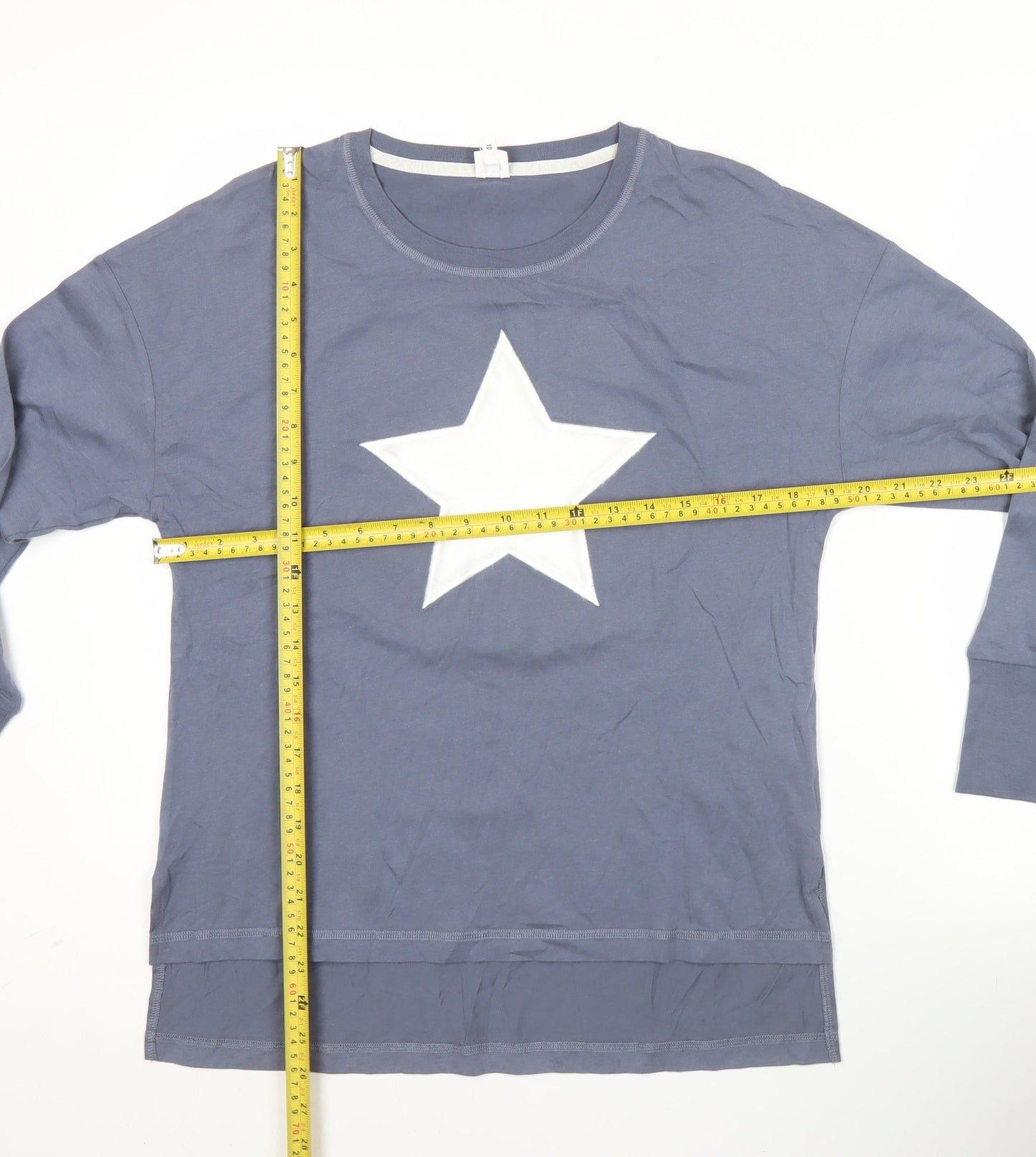 John Lewis Womens Blue Cotton Star Long Sleeve T-Shirt Size 10