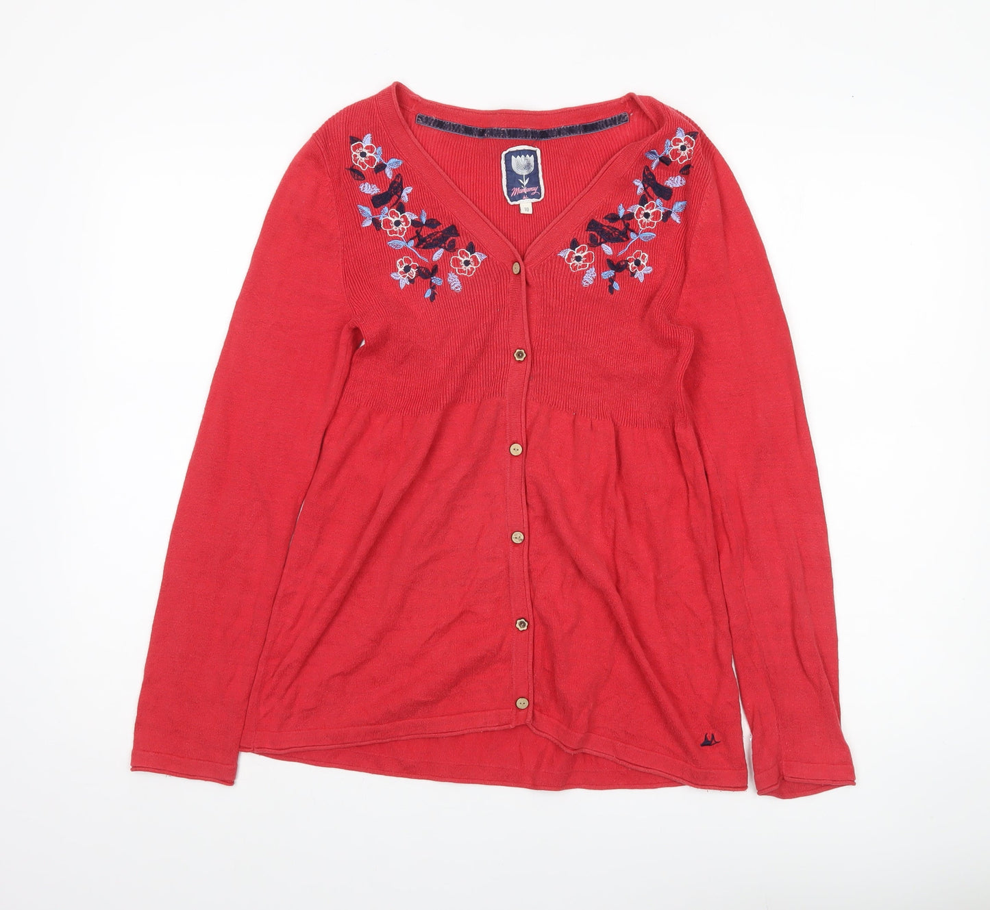 Mandarary Womens Red Floral Cotton Cardigan Size 10 Long Sleeve
