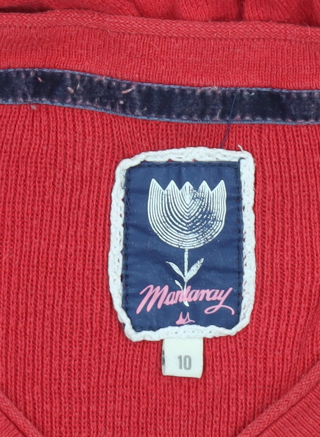 Mandarary Womens Red Floral Cotton Cardigan Size 10 Long Sleeve