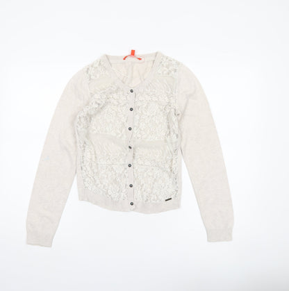 Notthesame Womens Beige Floral Lace V-Neck Cardigan Size 10